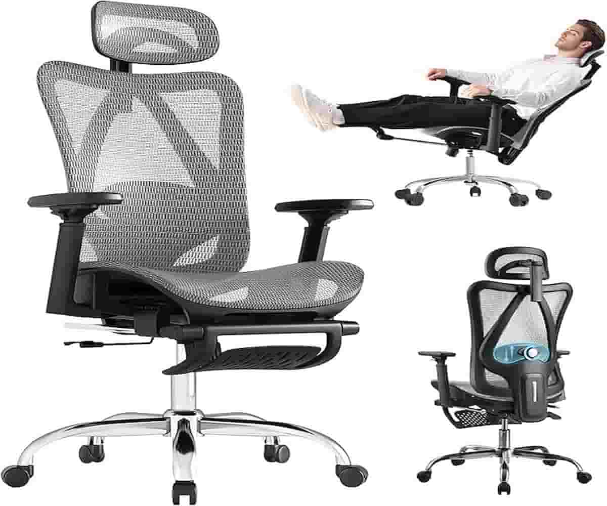 Ergonomic Office Chair with Breathable Mesh, Lumbar Support, and Retractable Footrest