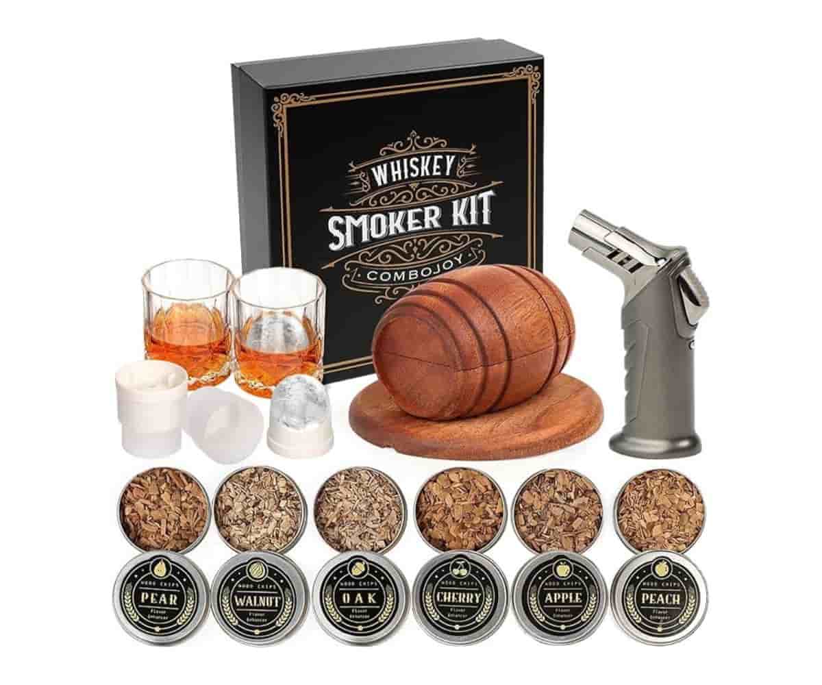 Enhance your drinks with the Whiskey Smoker Kit with Torch and unique wood chips.