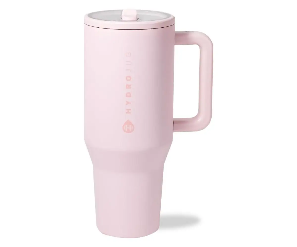 HydroJug Traveler Water Bottle with comfortable handle and flip straw in Pink Sand