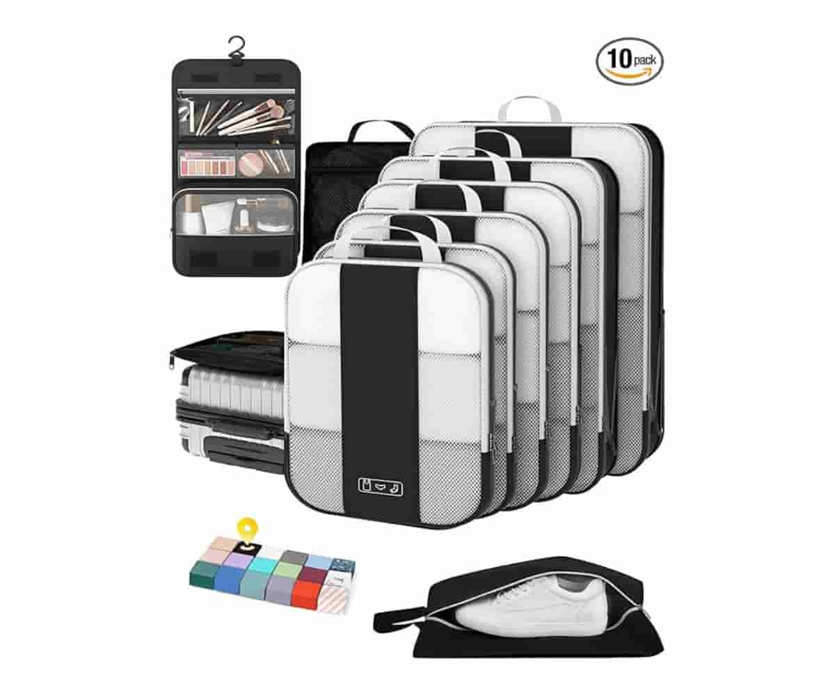 OlarHike 8/10-piece compression packing cubes set for organized travel