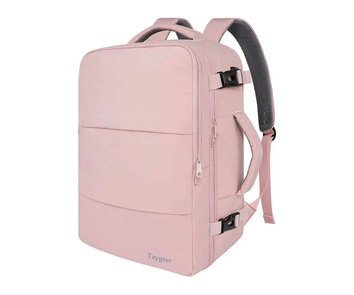 Taygeer Travel Backpack featuring USB-C charging, shoe pouch, and TSA-friendly laptop access