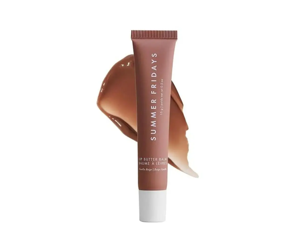 Summer Fridays Tinted Lip Butter Balm with creamy texture and natural beige shine