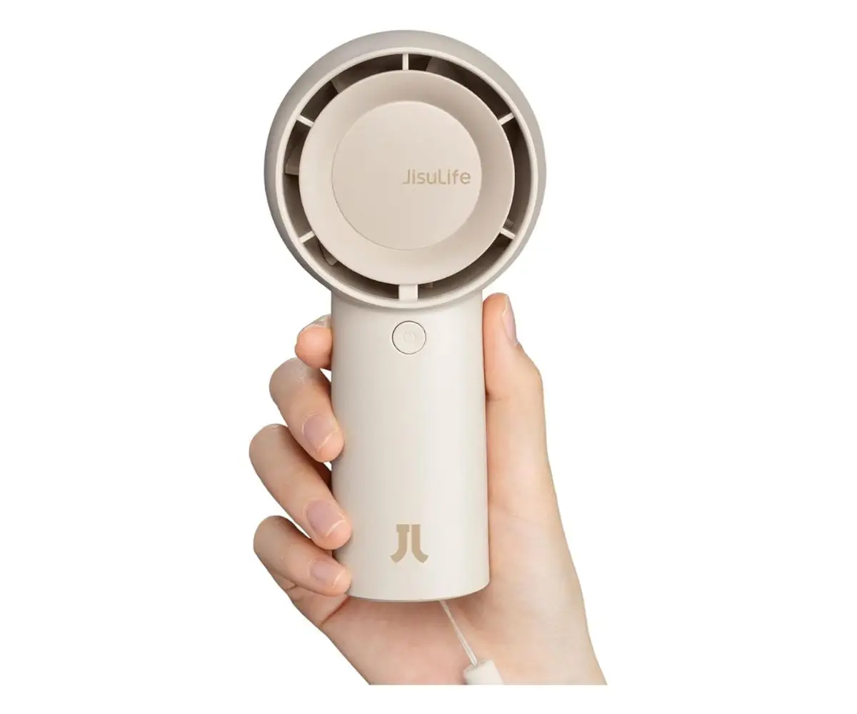 JISULIFE pocket-sized fan with powerful airflow and USB recharg