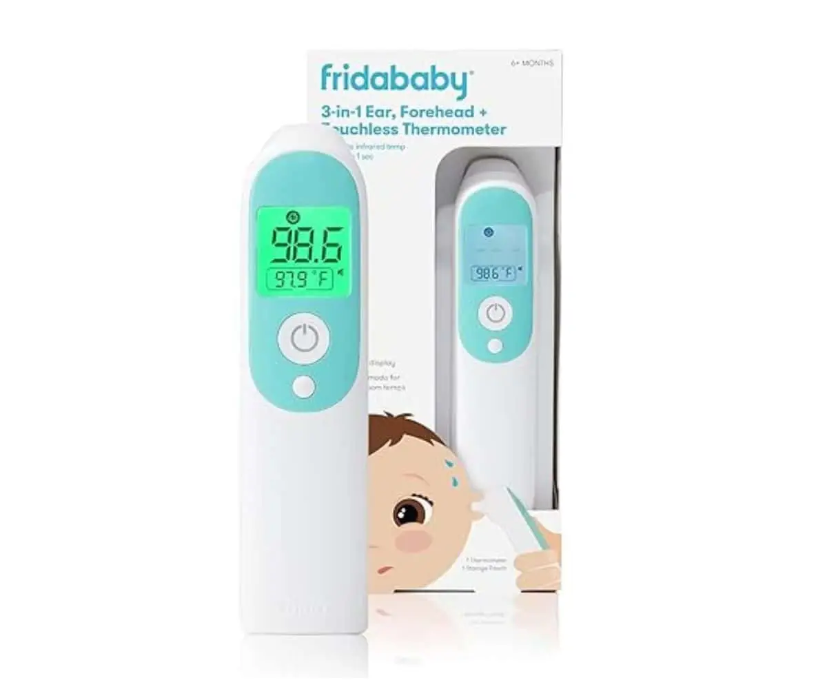 The Frida Baby Thermometer offers 3-in-1 infrared temperature readings for ear, forehead, and touchless use, providing quick and versatile health monitoring for the entire family.