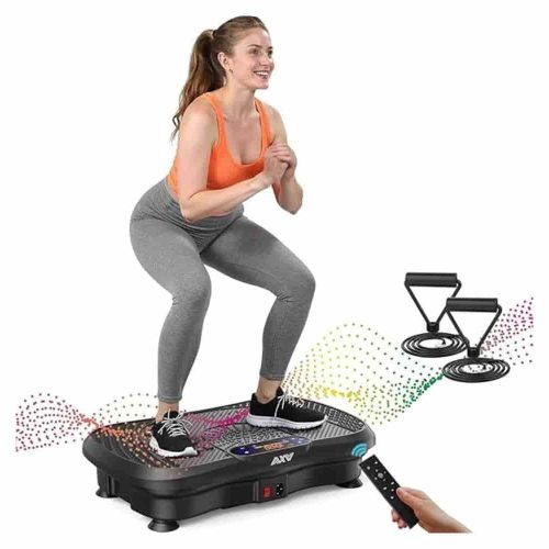 AXV Vibration Plate with non-slip surface, remote control, and resistance bands