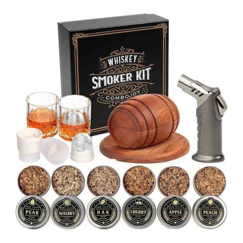 Enhance your drinks with the Whiskey Smoker Kit with Torch and unique wood chips.