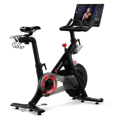 Peloton Indoor Exercise Bike with interactive screen and compact home gym design