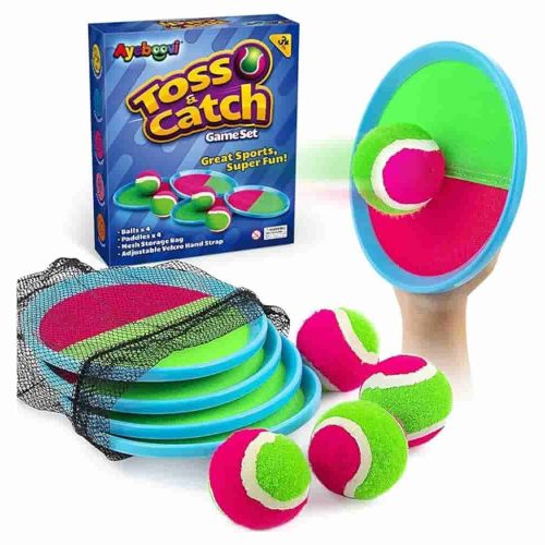Ayeboovi Toss and Catch Ball Game with adjustable paddles and sticky balls for kids