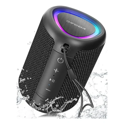 Portable waterproof Bluetooth speaker with synchronized LED lights for outdoor fun