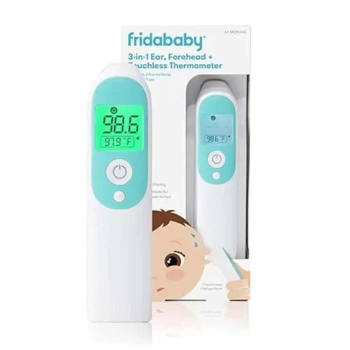 The Frida Baby Thermometer offers 3-in-1 infrared temperature readings for ear, forehead, and touchless use, providing quick and versatile health monitoring for the entire family.