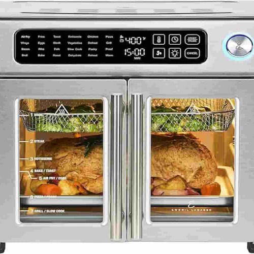 The Emeril Lagasse 26QT: A versatile all-in-one appliance with air frying, baking, and rotisserie functions.