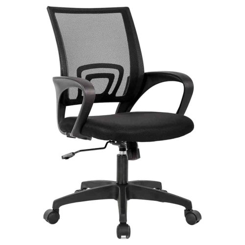 Ergonomic Office Chair: Mesh back, lumbar support, and adjustable features for comfortable home office use.